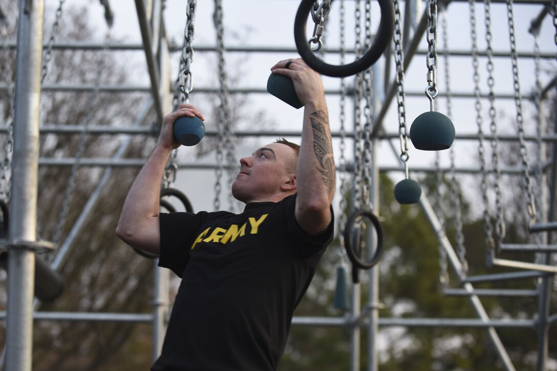 Soldiers gathered outside of Anderson Field House at Fort Eustis for the unveiling of their new obstacle course known as the Battle Rig, Dec. 12.