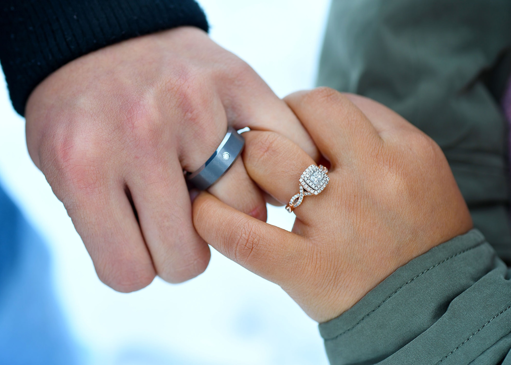 Airman 1st Class Nicholas Cash, firefighter with the 319th Civil Engineer Squadron, left, and Airman 1st Class Etelyn Cash, alarm monitor with the 319th Security Forces Squadron, spend time together on their day off in Grand Forks, North Dakota, Nov. 20, 2017. The couple has been married for nearly a year after getting married in January of 2017, three months after meeting. (Air Force photo illustration by Airman 1st Class Elora J. Martinez)