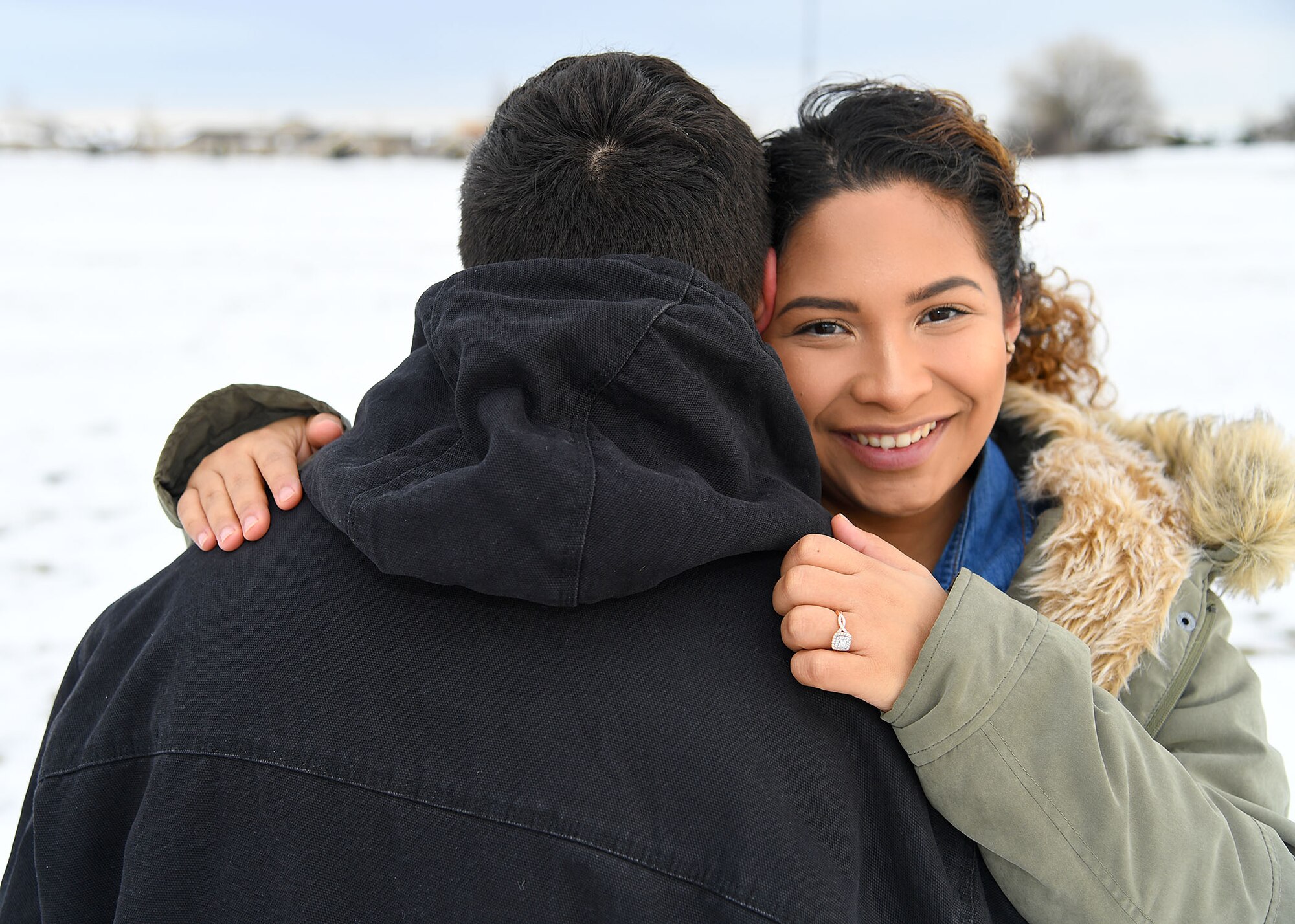 Airman 1st Class Nicholas Cash, firefighter with the 319th Civil Engineer Squadron, left, and Airman 1st Class Etelyn Cash, alarm monitor with the 319th Security Forces Squadron, spend time together on their day off in Grand Forks, North Dakota, Nov. 20, 2017. The couple has been married for nearly a year after getting married in January of 2017, three months after meeting. (Air Force photo illustration by Airman 1st Class Elora J. Martinez)