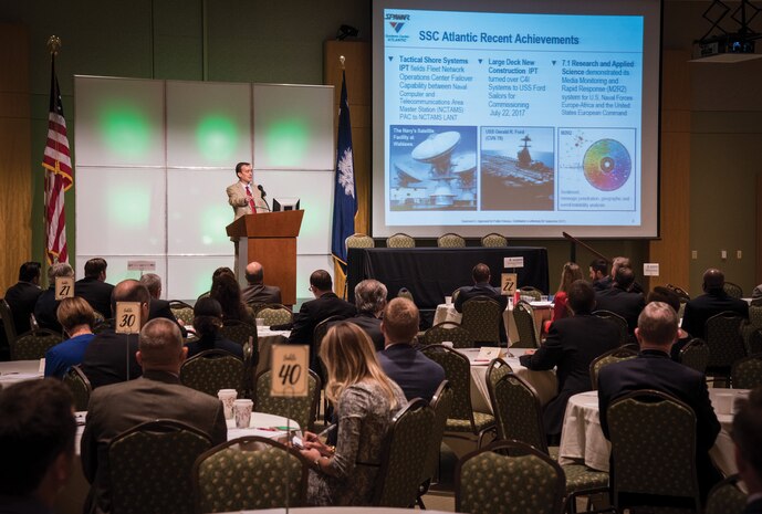 SSC Atlantic Executive Director Chris Miller kicks off the 45th Small Business and Industry Outreach Initiative Sept. 7.