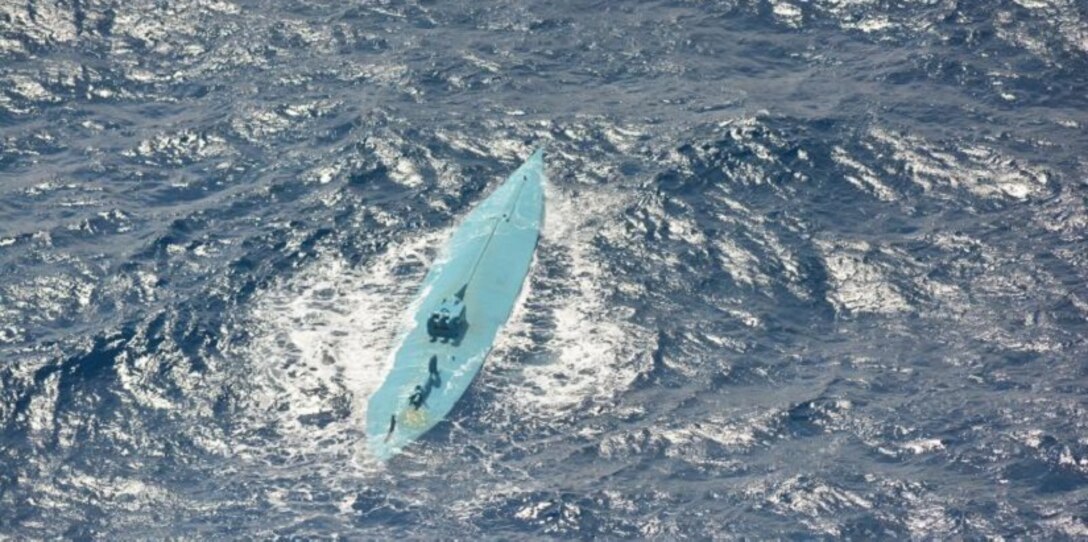 Aerial view of drug smuggling Semi-Submersible vessel.