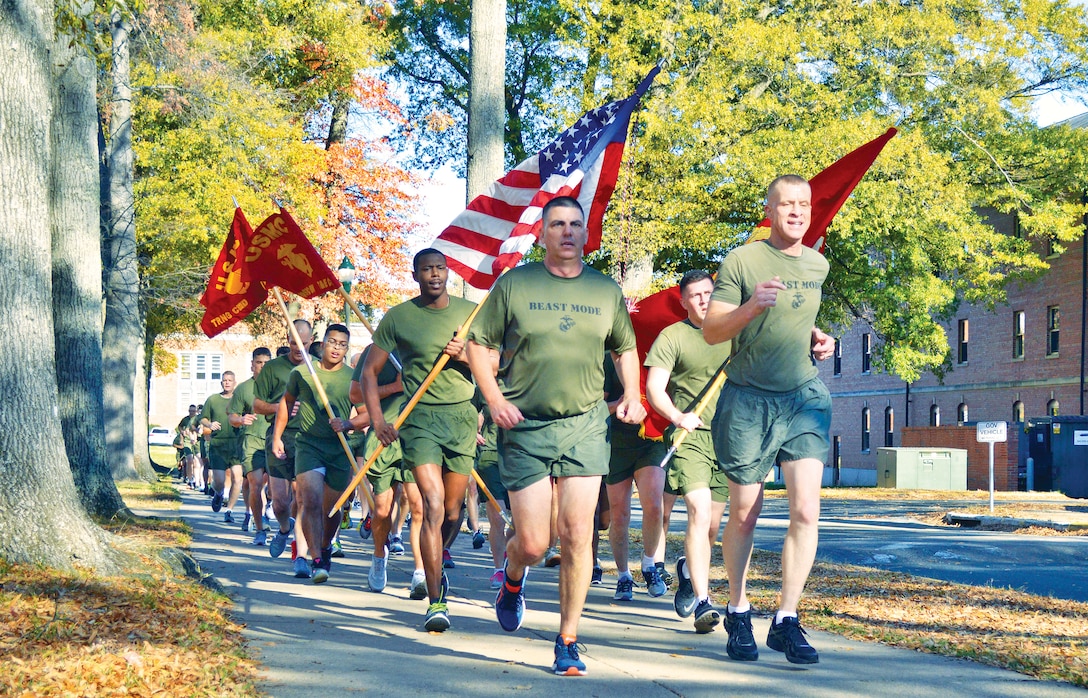 Headquarters and Service Battalion Commanding Officer Col. John Atkinson and Sgt. Major Thomas Johnson did not stop running until every Marine crossed the threshold of Yale Hall.