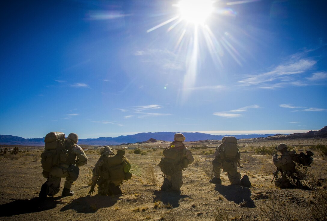 U.S. Marines with 2nd Battalion, 5th Marine Regiment, 1st Marine Division, participate in an air assault as part of exercise Steel Knight 2018 at Marine Corps Air Ground Combat Center, Twentynine Palms, Calif., Dec. 7, 2017.