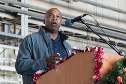 Col. Lee Flemming, 502nd Air Base Wing and JBSA deputy commander, provided opening remarks at the 10th Annual San Antonio Military Children’s Holiday Party at Joint Base San Antonio-Lackland Kelly Field Annex, Texas, Dec. 9, 2017.