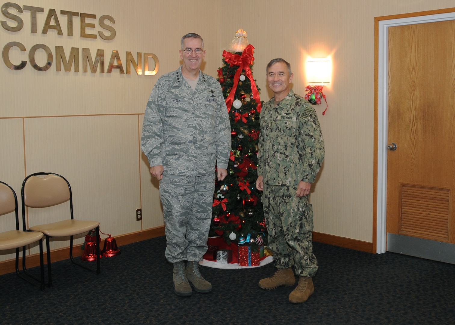 U.S. Navy Adm. Harry Harris, commander of U.S. Pacific Command (USPACOM), meets with U.S. Air Force Gen. John Hyten, commander of U.S. Strategic Command (USSTRATCOM), during his visit to Offutt Air Force Base, Neb., Dec. 14, 2017. Harris met with Hyten and other senior leaders for discussions on USSTRATCOM operations as they pertain to the USPACOM area of responsibility. They also discussed collaboration and integration between combatant commands during exercise and real-world scenarios. Engagements like these support USSTRATCOM’s efforts to maintain close relationships with other combatant commands to deter adversaries and assure allies. Maintaining a combat-ready force, one of Hyten’s three priorities, and training exercises like the upcoming Global Lightning are crucial to ensuring USSTRATCOM and its components are prepared to deliver a decisive response should they be called upon to do so. These efforts support USSTRATCOM’s top priority; to provide strategic deterrence using tailored nuclear, cyber, space, global strike, joint electronic warfare, missile defense, and intelligence capabilities.