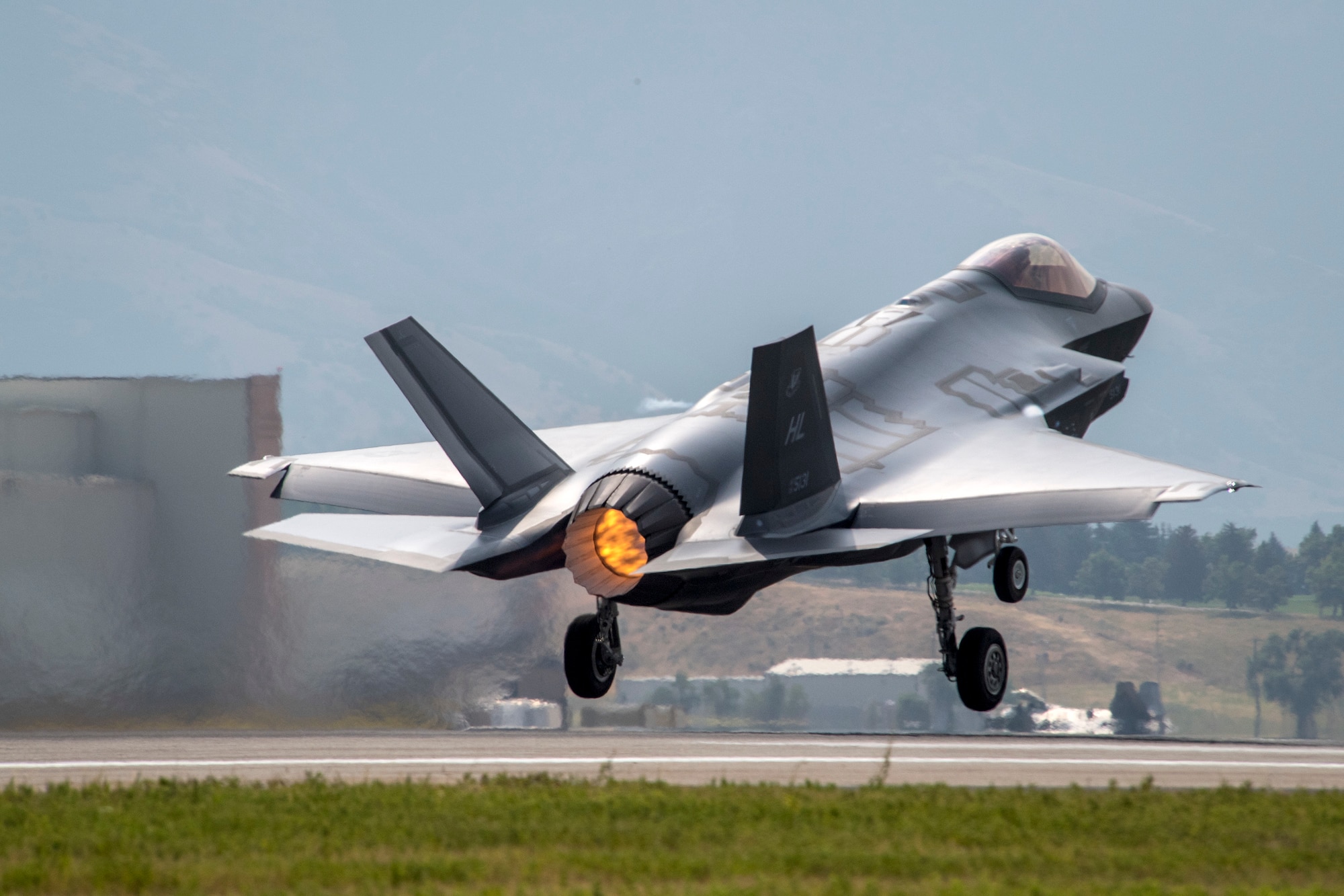 A F-35A Lightning II aircraft takes off from Hill Air Force Base, Utah.