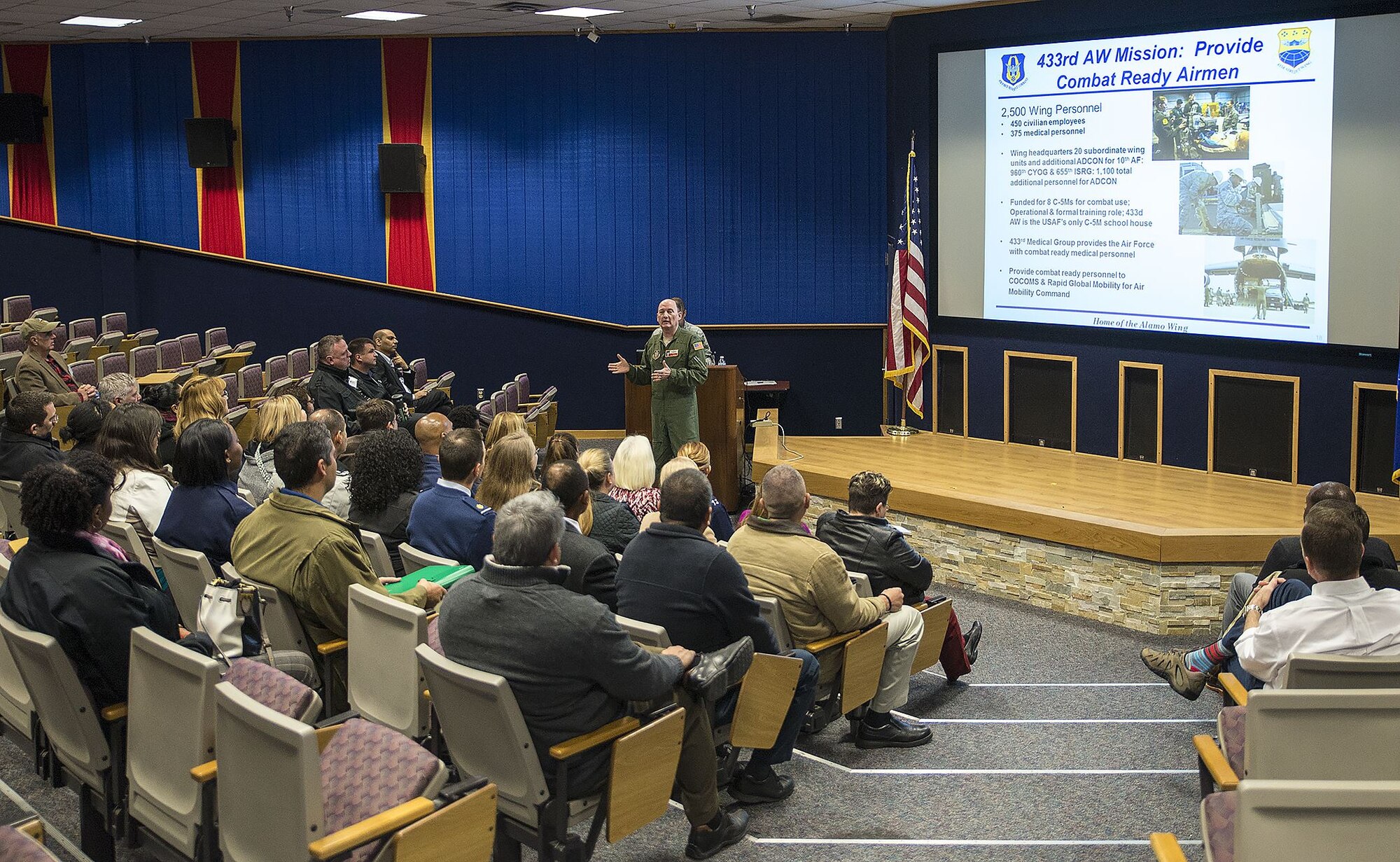 The senior leaders also recieved a mission brief and toured a C-5M Super Galaxy aircraft where they walked through the cargo hold, troop compartment, and flight deck.