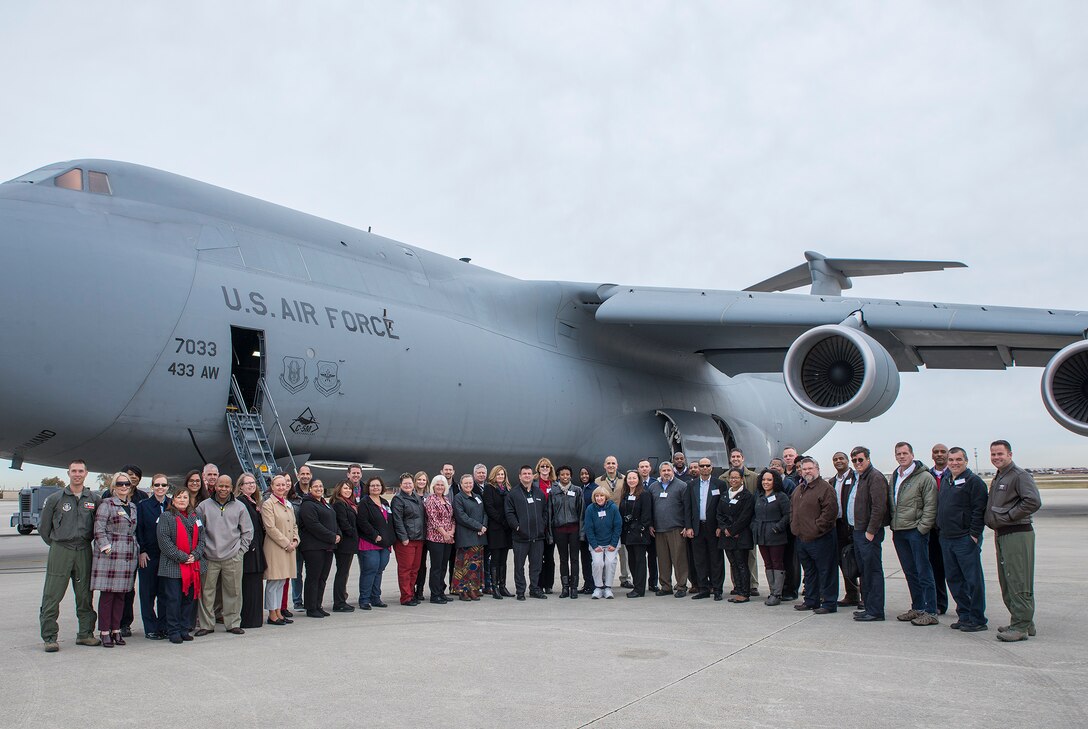 The senior leaders also recieved a mission brief and toured a C-5M Super Galaxy aircraft where they walked through the cargo hold, troop compartment, and flight deck.