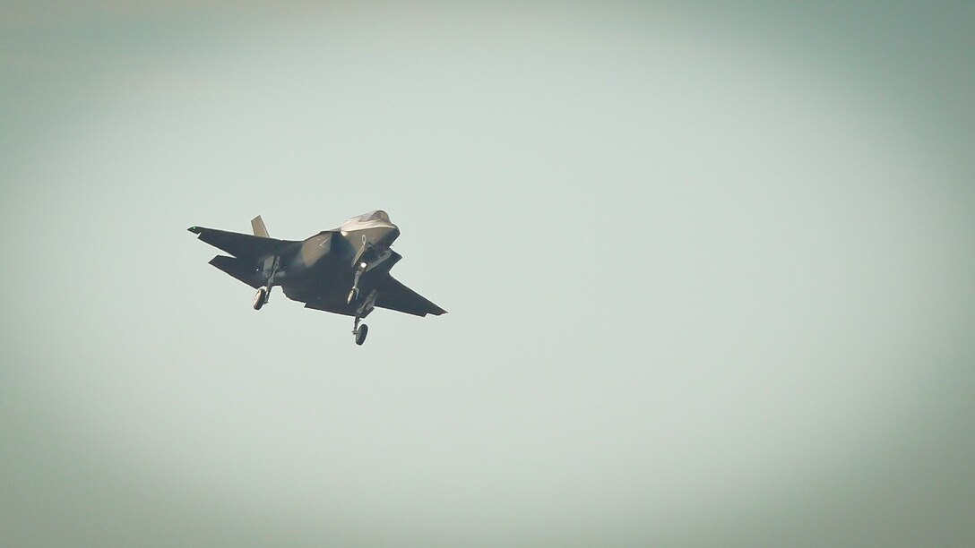 A United Kingdom F-35B Lightning II Joint Strike Fighter lands aboard Marine Corps Air Station Beaufort Dec. 14. This is the final F-35B to be delivered to the UK team at MCAS Beaufort prior to their departure from the air station in 2018. UK Pilots and Maintainers have been a part of Marine Fighter Attack Training Squadron 501 since they arrived at MCAS Beaufort in 2014.
