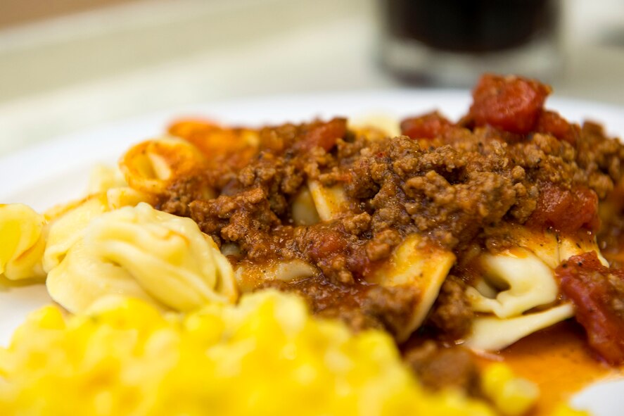 A tortellini dish rests on a plate in the Georgia Pines Dining Facility (DFAC), Dec. 12, 2017, at Moody Air Force Base, Ga. Through teamwork, adaption and striving for excellence, the Georgia Pines DFAC Airmen are able to ensure Team Moody is fed and ready to finish the fight. (U.S. Air Force Base photo by Airman 1st Class Erick Requadt)