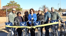 A group from the Tinker’s 72nd Air Force Base Wing’s Civil Engineering Directorate gathered for a ribbon-cutting ceremony introducing 10 new bikes that Team Tinker members can use across the base in four-hour segments.
