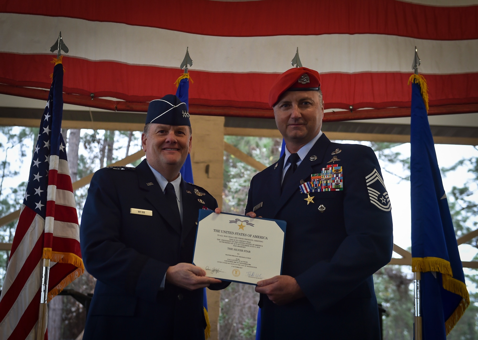 Chief Master Sgt. Michael West was awarded the Silver Star Medal Dec. 15, 2017, at Hurlburt Field, Fla.