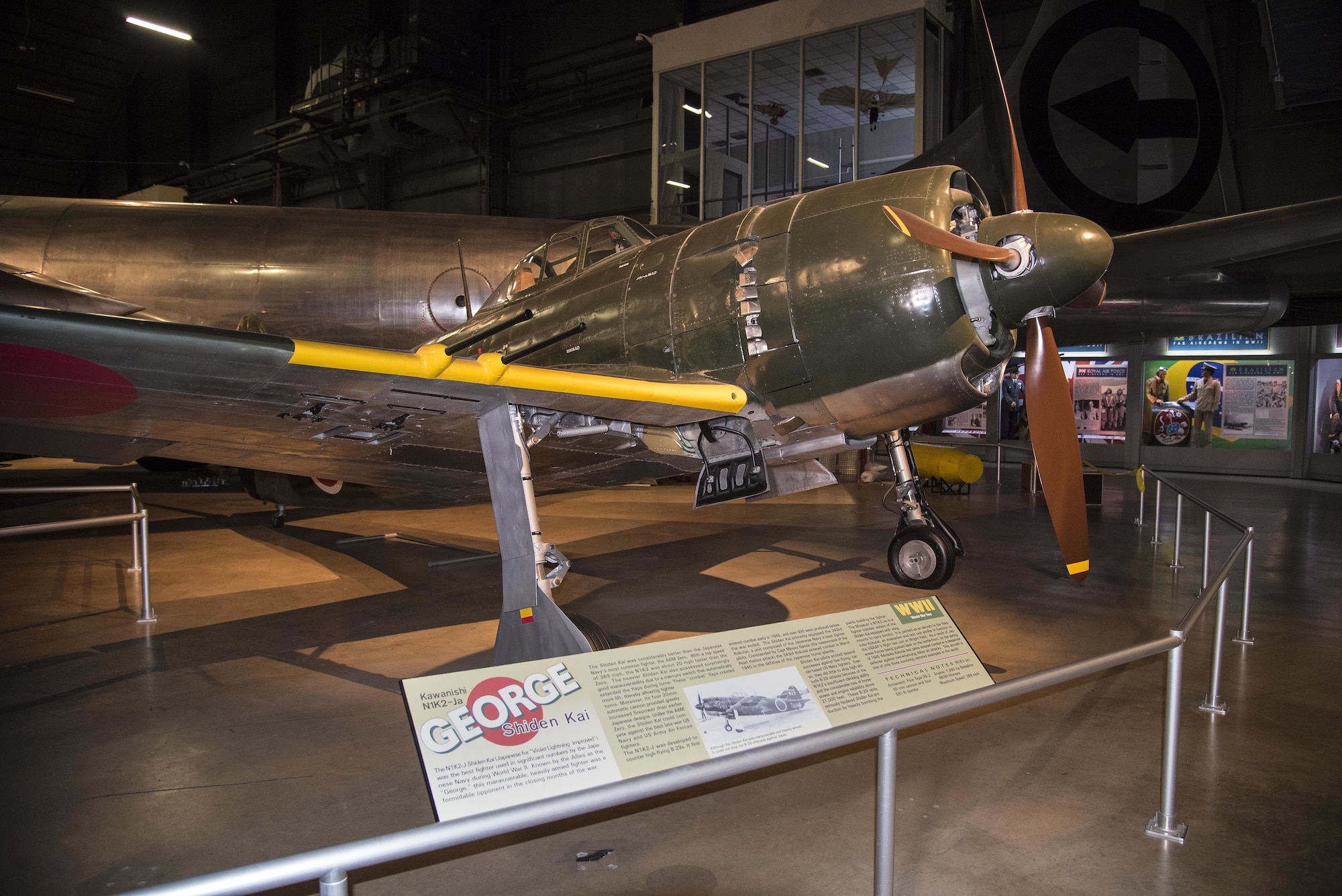 DAYTON, Ohio -- Kawanishi N1K2-Ja Shiden Kai (George) on display in the World War II Gallery at the National Museum of the U.S. Air Force. (U.S. Air Force photo by Ken LaRock)