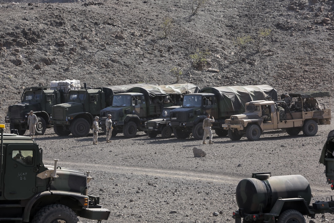 171214-M-QL632-041 DJIBOUTI, Djibouti (Dec. 14, 2017) – U.S. Marines and French military forces stage vehicles during Alligator Dagger. Alligator Dagger, led by Naval Amphibious Force, Task Force 51/5th Marine Expeditionary Expedition Brigade, is a dedicated, bilateral combat rehearsal that combines U.S. and French forces to practice, rehearse and exercise integrated capabilities available to U.S. Central Command both afloat and ashore. (U.S. Marine Corps photo by Staff Sgt. Vitaliy Rusavskiy/Released)