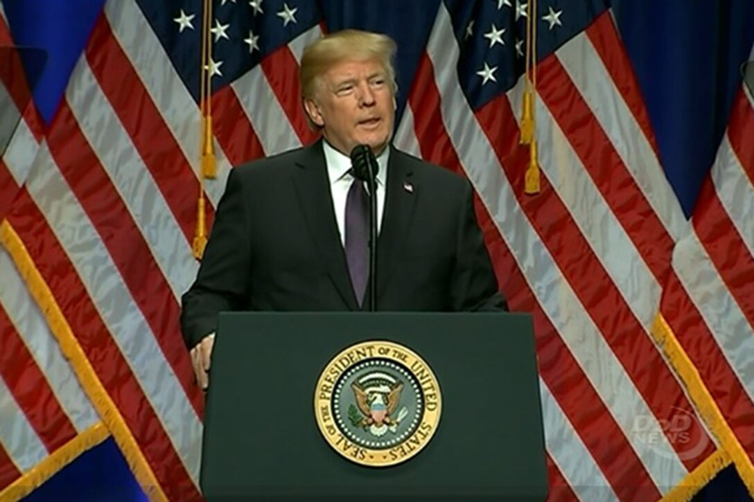 President Donald J. Trump makes a speech in Washington, D.C.