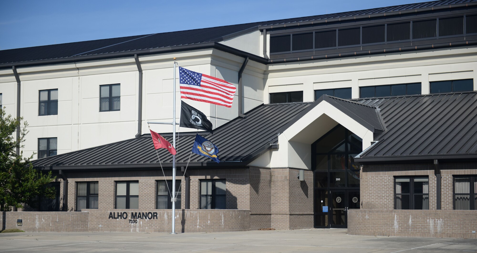 Alho Manor is located in the Triangle area, building 7330. The building was named after Sgt. Antonio L. Alho. During his military service, Alho served in the Vietnam War as a helicopter aerial gunner before being killed in the line of duty. Today, Alho Manor is used by the Marine Corps Detachment at Keesler Air Force Base. (U.S. Air Force photo by 2nd Lt. David Bui)