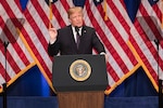 President Donald J. Trump makes a speech.