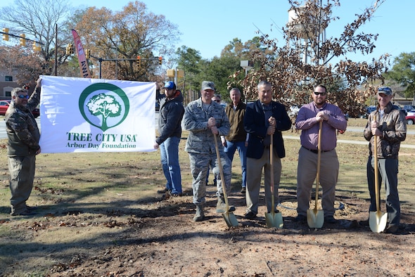Team Shaw members planted a Cherrybark Oak tree in celebration of Arbor Day at Shaw Air Force Base, S.C., Dec. 13, 2017.