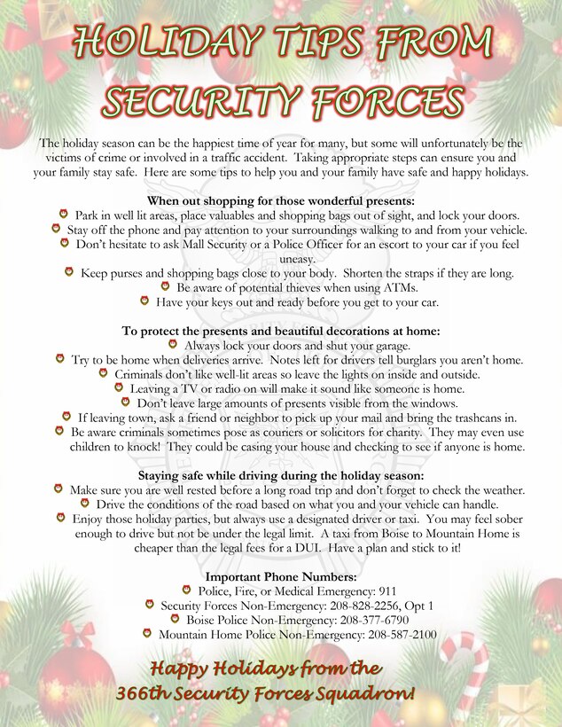 Holiday tips from security forces