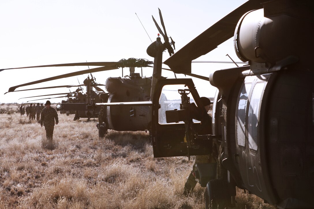 Army UH-60 Black Hawk helicopter crews complete their aerial gunnery training.