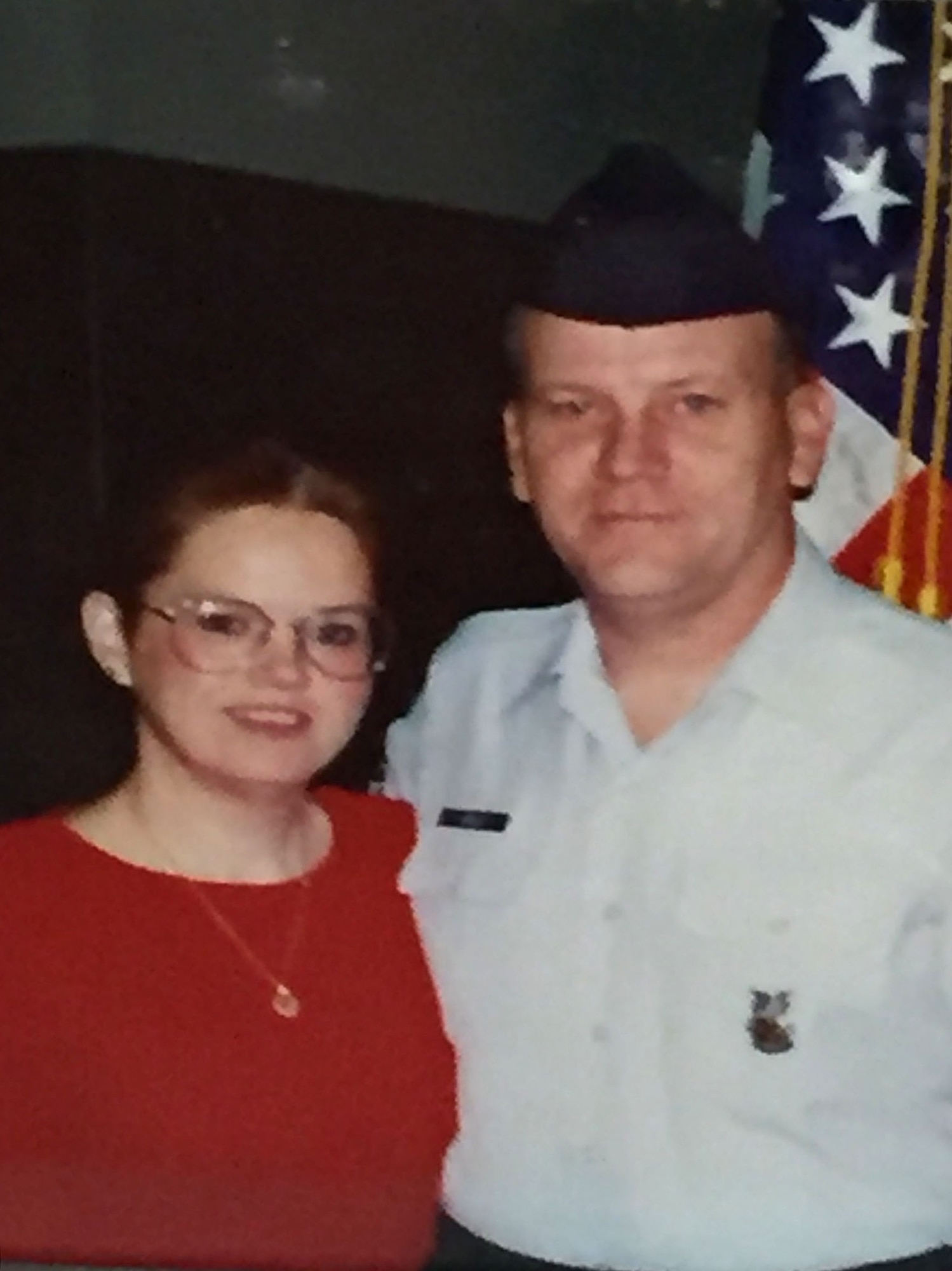 Ronald Hoelle and his wife, Diane Hoelle, at the retirement ceremony for him at Lackland Air Force Base in 1997 after 20 years’ service as active duty. (Courtesy photo used with permission.)