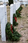 Wreaths line the headstones of veterans after the ceremony at Belvedere Memorial Park, San Angelo, Texas, Dec. 16, 2017. The wreaths were used to show honor and to remember all that the different members of different branches have done for our country. (U.S. Air Force photo by Airman 1st Class Seraiah Hines/Released)