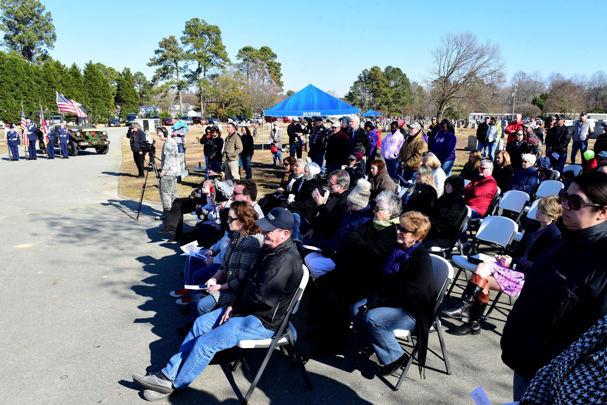 Members of the community attend the Wayne County Wreaths Across America ceremony honor fallen service members Dec. 16, 2017, at Evergreen Memorial Cemetery in Princeton, North Carolina.