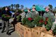 Members of the 4th Fighter Wing hand out wreaths to be placed on the graves of fallen service members during the Wayne County Wreaths Across America ceremony Dec. 16, 2017, at Evergreen Memorial Cemetery in Princeton, North Carolina.