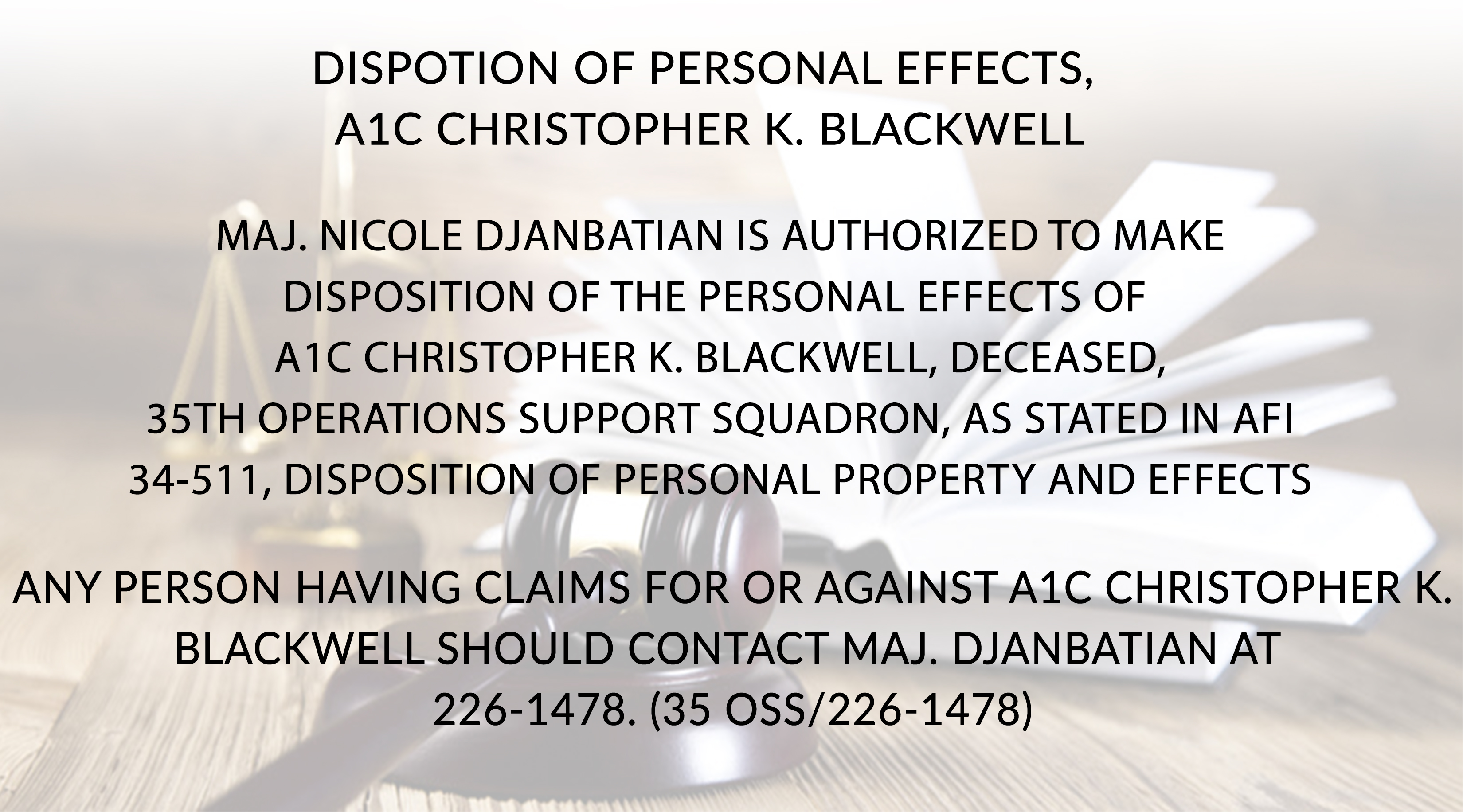 Disposition of Personal Effects
