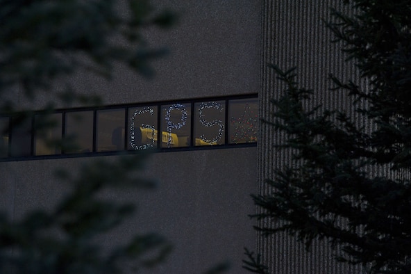 Members of the 19th Space Operations Squadron showed their holiday spirit by displaying 'GPS' in Christmas lights at their building during the month of December, 2017.