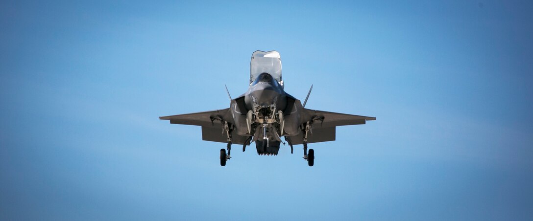 An F-35B Lightning II with Marine Fighter Attack Squadron 211 (VMFA-211) demonstrates its capabilities during  the 2017 Yuma Airshow at Marine Corps Air Station Yuma, Ariz., Saturday, March 18, 2017. (U.S. Marine Corps photo taken by Sgt. Travis Gershaneck)