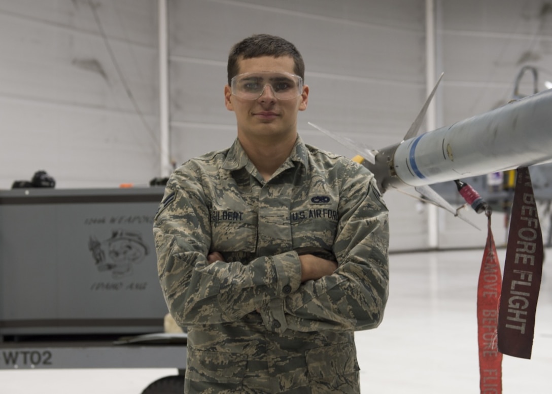 Airman 1st Class Cody Gilbert, an aircraft armament systems specialist with the 124th Maintenance Group at Gowen Field, poses for a photo in Boise, Idaho, Nov. 13, 2017. Gilbert decided to join the Idaho Air National Guard after attending the Idaho Youth ChalleNGe Academy. Air National Guard photo by Airman 1st Class Mercedee Schwartz