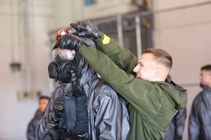 During the week-long training the platoons refined their skills in setup and breakdown of decontamination sites, decontamination of role players, and identification and detection of known agents in several scenarios including mass casaulty, radiation scenario and a subway scenario.  (Official USMC Photos by Staff Sgt. Santiago G. Colon Jr.)