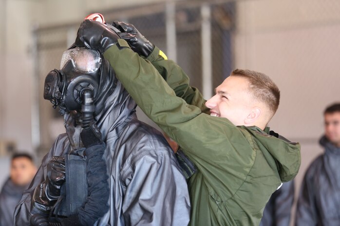 During the week-long training the platoons refined their skills in setup and breakdown of decontamination sites, decontamination of role players, and identification and detection of known agents in several scenarios including mass casaulty, radiation scenario and a subway scenario.  (Official USMC Photos by Staff Sgt. Santiago G. Colon Jr.)
