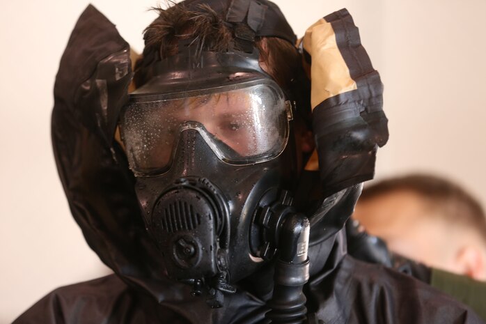 During the week-long training the platoons refined their skills in setup and breakdown of decontamination sites, decontamination of role players, and identification and detection of known agents in several scenarios including mass casaulty, radiation scenario and a subway scenario.  (Official USMC Photos by Staff Sgt. Santiago G. Colon Jr.)