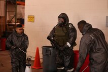 During the week-long training the platoons refined their skills in setup and breakdown of decontamination sites, decontamination of role players, and identification and detection of known agents in several scenarios including mass casaulty, radiation scenario and a subway scenario.  (Official USMC Photos by Staff Sgt. Santiago G. Colon Jr.)
