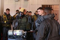 During the week-long training the platoons refined their skills in setup and breakdown of decontamination sites, decontamination of role players, and identification and detection of known agents in several scenarios including mass casaulty, radiation scenario and a subway scenario.  (Official USMC Photos by Staff Sgt. Santiago G. Colon Jr.)