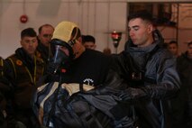 During the week-long training the platoons refined their skills in setup and breakdown of decontamination sites, decontamination of role players, and identification and detection of known agents in several scenarios including mass casaulty, radiation scenario and a subway scenario.  (Official USMC Photos by Staff Sgt. Santiago G. Colon Jr.)