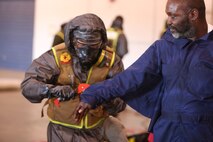 During the week-long training the platoons refined their skills in setup and breakdown of decontamination sites, decontamination of role players, and identification and detection of known agents in several scenarios including mass casaulty, radiation scenario and a subway scenario.  (Official USMC Photos by Staff Sgt. Santiago G. Colon Jr.)