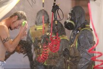 During the week-long training the platoons refined their skills in setup and breakdown of decontamination sites, decontamination of role players, and identification and detection of known agents in several scenarios including mass casaulty, radiation scenario and a subway scenario.  (Official USMC Photos by Staff Sgt. Santiago G. Colon Jr.)