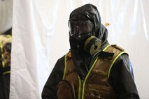 During the week-long training the platoons refined their skills in setup and breakdown of decontamination sites, decontamination of role players, and identification and detection of known agents in several scenarios including mass casaulty, radiation scenario and a subway scenario.  (Official USMC Photos by Staff Sgt. Santiago G. Colon Jr.)