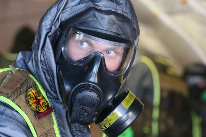 During the week-long training the platoons refined their skills in setup and breakdown of decontamination sites, decontamination of role players, and identification and detection of known agents in several scenarios including mass casaulty, radiation scenario and a subway scenario.  (Official USMC Photos by Staff Sgt. Santiago G. Colon Jr.)