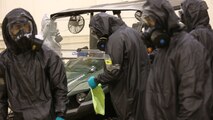 During the week-long training the platoons refined their skills in setup and breakdown of decontamination sites, decontamination of role players, and identification and detection of known agents in several scenarios including mass casaulty, radiation scenario and a subway scenario.  (Official USMC Photos by Staff Sgt. Santiago G. Colon Jr.)