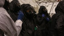 During the week-long training the platoons refined their skills in setup and breakdown of decontamination sites, decontamination of role players, and identification and detection of known agents in several scenarios including mass casaulty, radiation scenario and a subway scenario.  (Official USMC Photos by Staff Sgt. Santiago G. Colon Jr.)