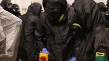 During the week-long training the platoons refined their skills in setup and breakdown of decontamination sites, decontamination of role players, and identification and detection of known agents in several scenarios including mass casaulty, radiation scenario and a subway scenario.  (Official USMC Photos by Staff Sgt. Santiago G. Colon Jr.)