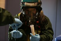 PERRY, Ga. – Decontamination Platoon and Identification and Detection Platoon with Chemical Biological Incident Response Force, CBIRF, U.S. Marine Corps Forces Command, executed Advanced Decontamination/ Identification and Detection Training at Guardian Centers, Perry, Ga., Dec. 11-14, 2017. During the week-long training the platoons refined their skills in setup and breakdown of decontamination sites, decontamination of role players, and identification and detection of known agents in several scenarios including mass casualty, radiation scenario and a subway scenario.  (Official USMC Photos by Staff Sgt. Santiago G. Colon Jr.)