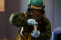 PERRY, Ga. – Decontamination Platoon and Identification and Detection Platoon with Chemical Biological Incident Response Force, CBIRF, U.S. Marine Corps Forces Command, executed Advanced Decontamination/ Identification and Detection Training at Guardian Centers, Perry, Ga., Dec. 11-14, 2017. During the week-long training the platoons refined their skills in setup and breakdown of decontamination sites, decontamination of role players, and identification and detection of known agents in several scenarios including mass casualty, radiation scenario and a subway scenario.  (Official USMC Photos by Staff Sgt. Santiago G. Colon Jr.)