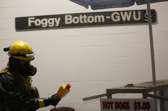 PERRY, Ga. – Decontamination Platoon and Identification and Detection Platoon with Chemical Biological Incident Response Force, CBIRF, U.S. Marine Corps Forces Command, executed Advanced Decontamination/ Identification and Detection Training at Guardian Centers, Perry, Ga., Dec. 11-14, 2017. During the week-long training the platoons refined their skills in setup and breakdown of decontamination sites, decontamination of role players, and identification and detection of known agents in several scenarios including mass casualty, radiation scenario and a subway scenario.  (Official USMC Photos by Staff Sgt. Santiago G. Colon Jr.)