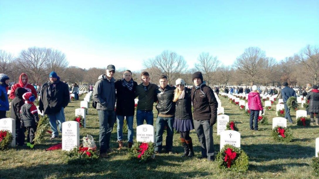16 December 2017:  A small group of Marines from 2d Radio Battalion, Camp Lejeune, NC visit Sergeant Lucas T. Pyeatt during the Wreath Laying Ceremony at the National Memorial Cemetery, Arlington VA.