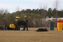 PERRY, Ga. – Decontamination Platoon and Identification and Detection Platoon with Chemical Biological Incident Response Force, CBIRF, U.S. Marine Corps Forces Command, executed Advanced Decontamination/ Identification and Detection Training at Guardian Centers, Perry, Ga., Dec. 11-14, 2017. During the week-long training the platoons refined their skills in setup and breakdown of decontamination sites, decontamination of role players, and identification and detection of known agents in several scenarios including mass casualty, radiation scenario and a subway scenario.  (Official USMC Photos by Staff Sgt. Santiago G. Colon Jr.)